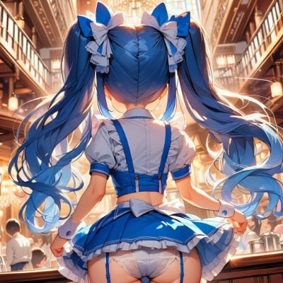 かわいい青髪ウエイトレスさん