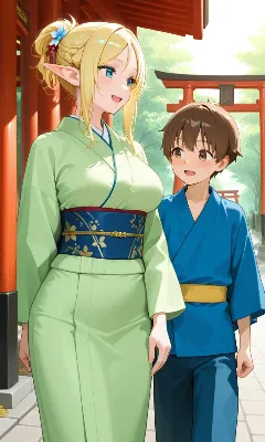 エルフの姉と少年の神社散策