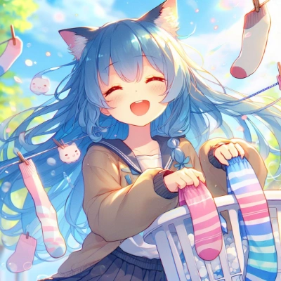 ハイソックスさんたちをお洗濯にゃ　ー青髪猫耳