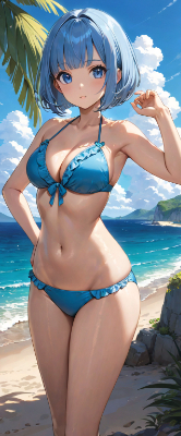 かわいい水着の青髪さん