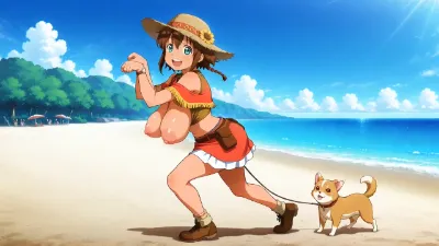 浜辺をお散歩します。