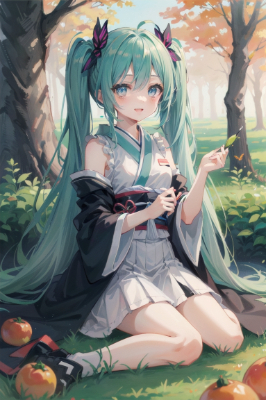 柿とロングツインテールの美少女