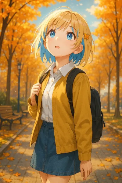 秋風に舞う少女の小さな驚き