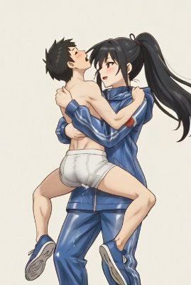 全身テカテカのレインスーツを着た女子に雨漏り抱っこで擦られながら精液搾り取り♡