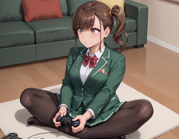 真剣にゲームしてる女子高生