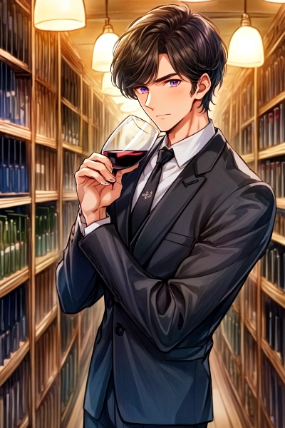 ワインレッドな黒髪短髪男性（19枚）