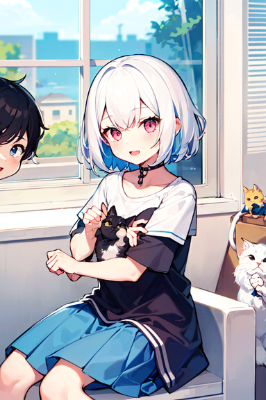 猫を抱えた女の子
