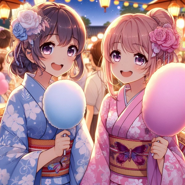 二人でわたあめ