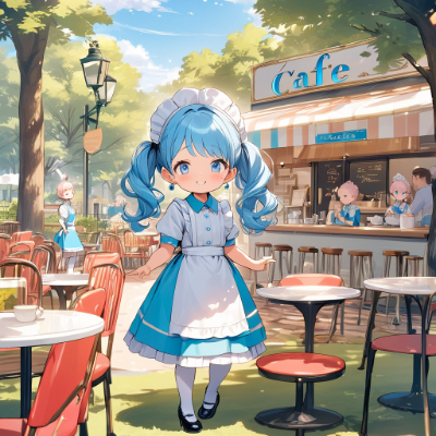 かわいい青髪ウエイトレスさん