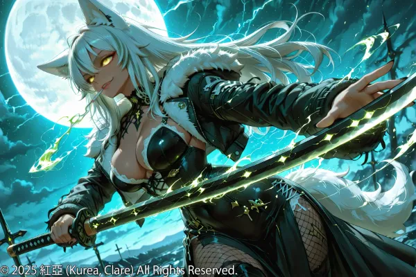 月下の白狐剣士