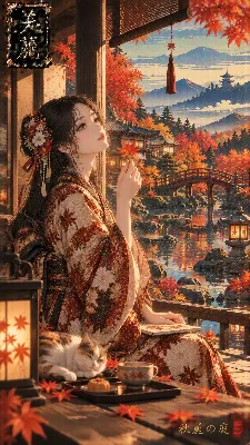 紅葉の庭で夢見る秋の午後