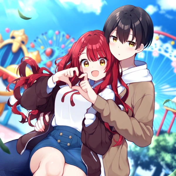 初遊園地デートではしゃぐ2人