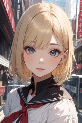 金髪ボブ子　制服