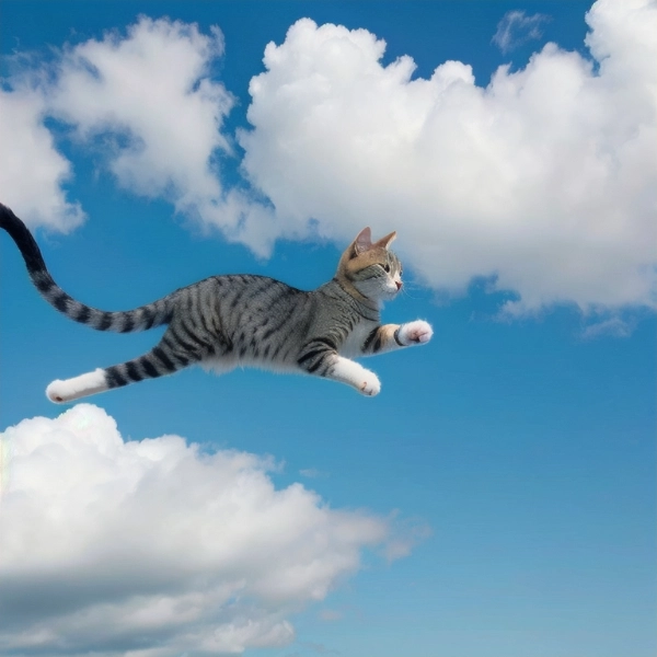 空を飛ぶ猫 風に乗る 青空 快晴 すがすがしい