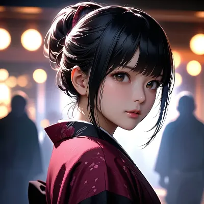 宵闇に佇む着物少女
