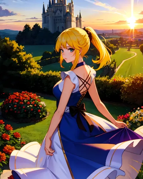 夕日に映える黄髪