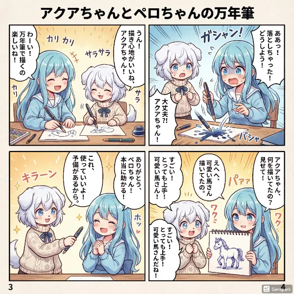 アクアちゃんとペロちゃんと万年筆！