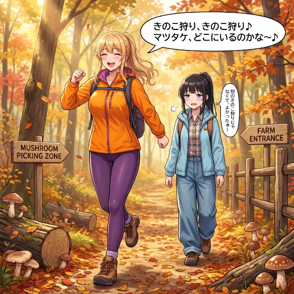 daughter & mother いっしょにきのこ狩り