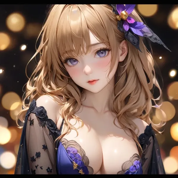 紫花を纏う金髪の美少女