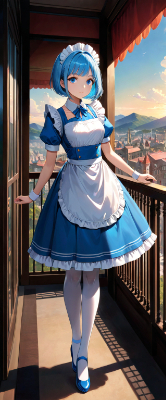 夕方の青髪メイドさん