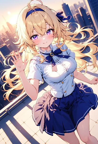 夕陽の屋上で手を振る金色の少女