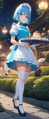 夜の青髪ウエイトレスさん