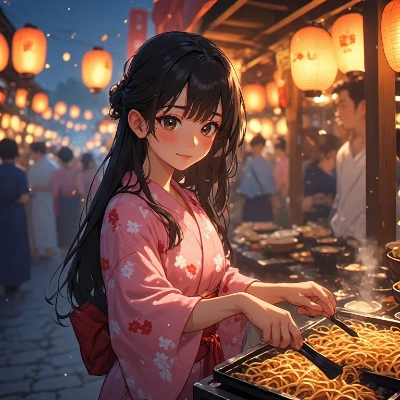 夜祭の屋台で笑顔を炒めて