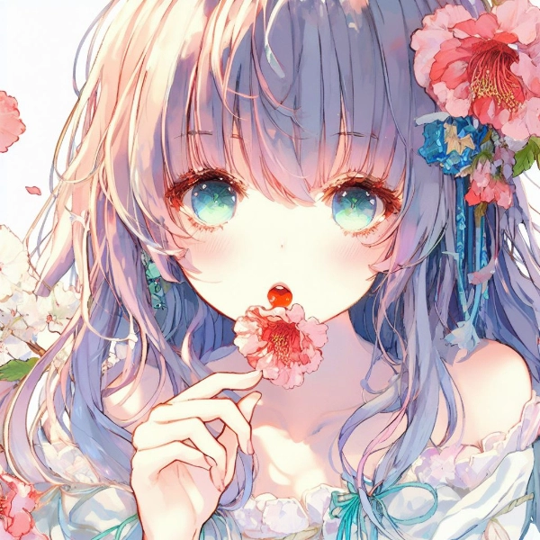 花を噛む女の子