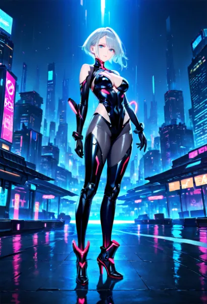 ハイヒールのブーツを履いたサイボーグ淑女