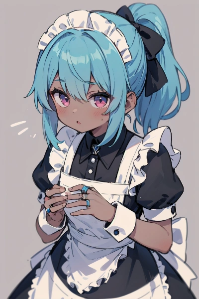 指輪をプレゼントされて困惑する青ポニテメイドちゃん