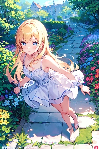 公園を散策する金色の髪の少女