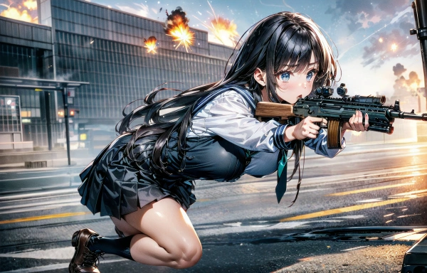 私立ミリオタ学園「体幹バキバキからの射撃」