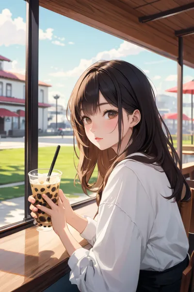 窓辺のカフェで待つ午後の秘密