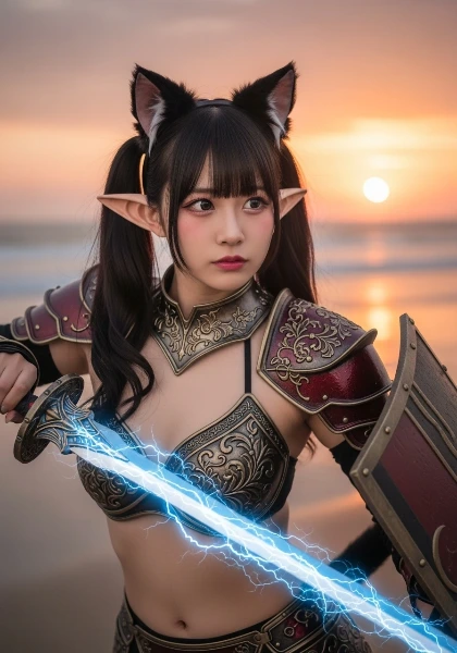 夕陽の守護者、猫耳エルフの誓い