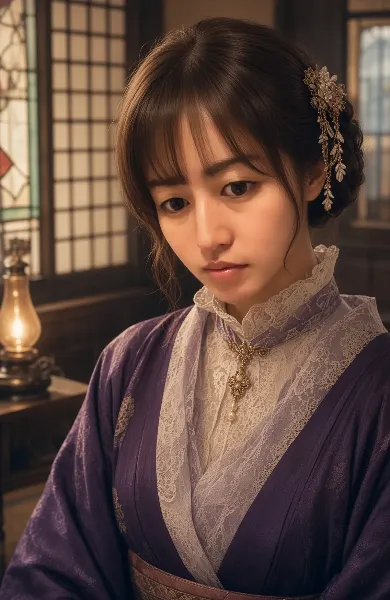 紫の着物を着た女性