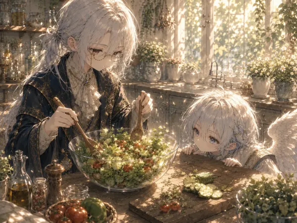 サニーキッチンでのサラダ作り