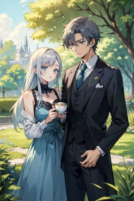 お茶を飲むカップル