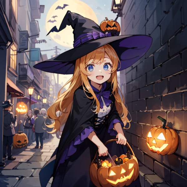 ハロウィンパレードの待ち合わせをする魔女っ娘