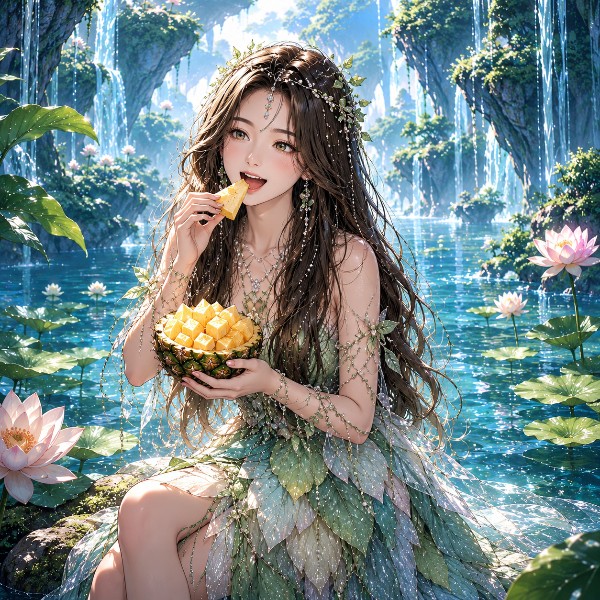 パイナップルを食べるリーフちゃん🍍