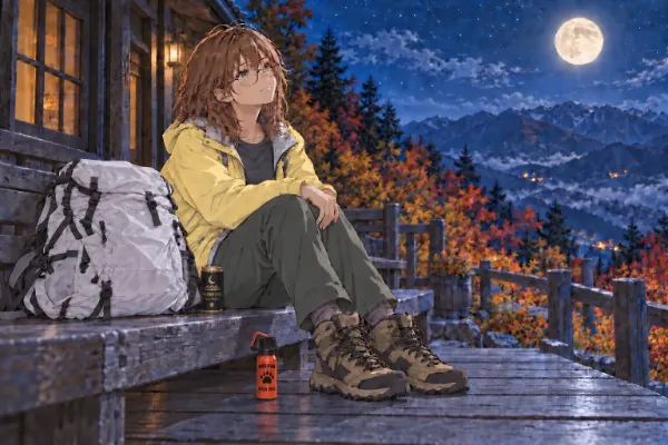 満月の山小屋で一息つく