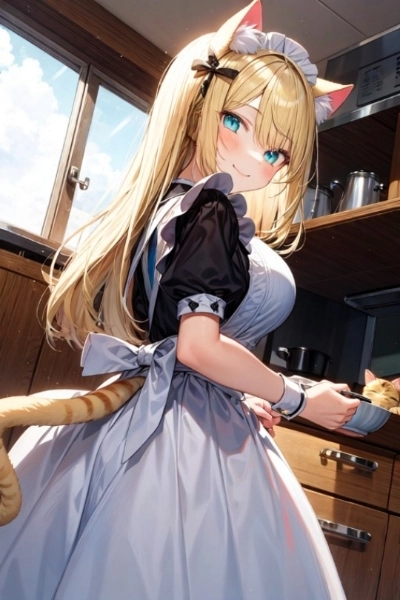 キッチンに立つ猫耳メイドさん