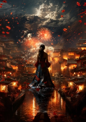fireworks and girl