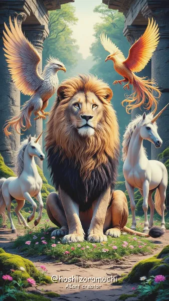 生命の織り成す神話：聖なる獣たちの魂の肖像🦁