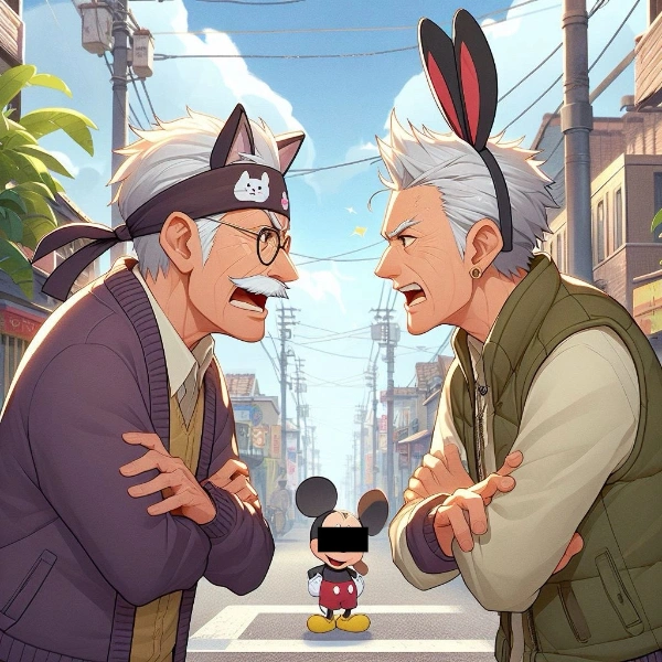 猫耳派とウサ耳派の議論を見守るネズミ耳