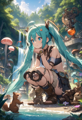 リスと戯れる巨人族の少女