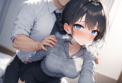 ※R18・実験※（DALL-E3×NovelAI）出張先で後輩と…（ノベル付き）