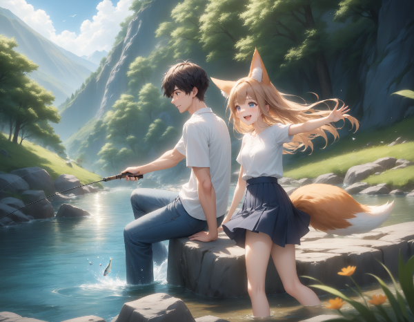 斎藤さんとコン子・魚釣り