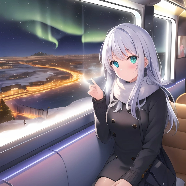 No.161 投稿作品MIX 銀河鉄道×オーロラの街並み