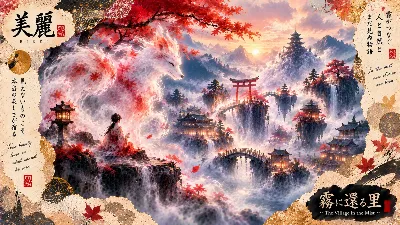 霧の古里に舞う白狐の幻