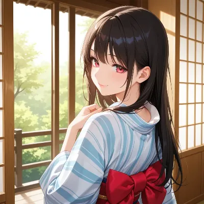 浴衣の少女と夏の窓辺